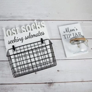 Lost Socks Rustic Wooden Laundry Sign Wall Decor With Attached Basket And Mom... - Picture 1 of 6