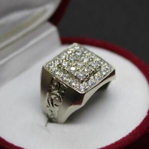 Men's Elegant Shape and Design White Zircon Handmade Ring 925 Silver Sterling