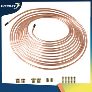 25 Foot 3/16" OD Brake Line Tubing Kit w/ 16 Fittings Iron Plating Copper - Foto 1 di 7