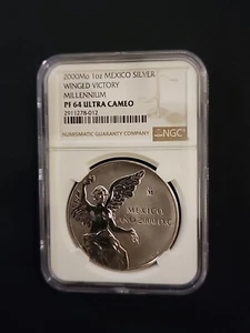 MEXIKO CASA DE MONEDA Ano 2000 DC Silber NGC PF 64 ULTRA CAMEO SELTEN - Bild 1 von 2