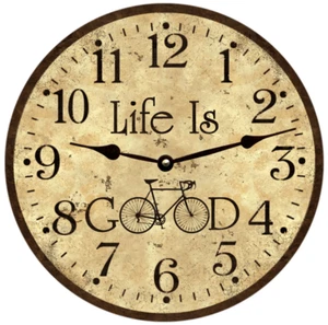Oversized Rustic Life Is Good Wall Clock- Large Rustic Bicycle Wall Clock - Picture 1 of 4