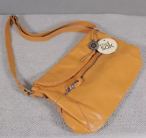 The Sak Yellow Leather Hobo Shoulder Bag Purse Fold Over Magnet Closure Boho - Picture 1 of 19