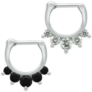 1 Septum Piercing Strasssteine Strass schwarz weiß Nasenring Schmuck Edelstahl - Bild 1 von 3