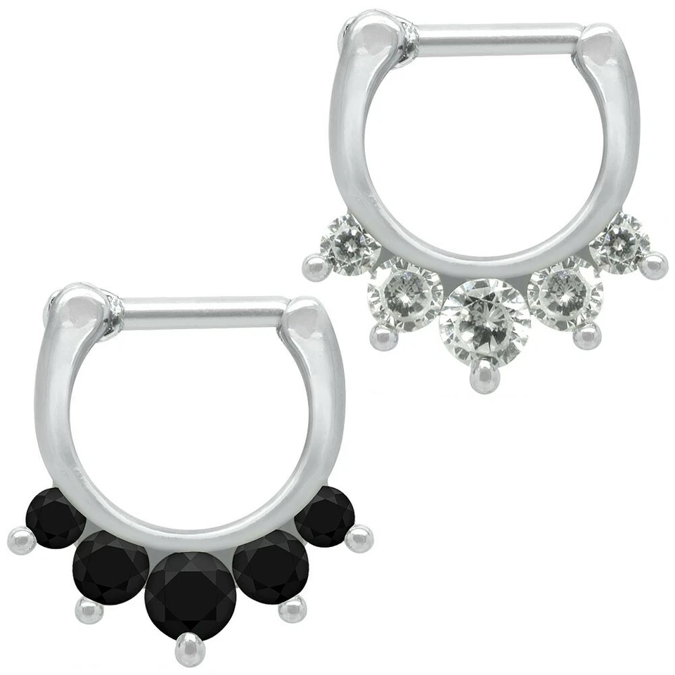 1 Septum Piercing Strasssteine Strass schwarz weiß Nasenring Schmuck Edelstahl - Bild 1 von 1