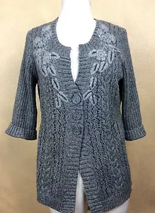DNKY melierter grauer Kurzarm Pullover Baumwollmischung bestickt Größe L - Bild 1 von 9