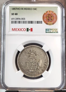 1887 Mo M MEXICO SILVER 50 CENTAVOS NGC XF 40 SCARCE GREAT LOOKING COIN - Picture 1 of 3