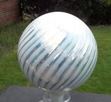 Swirled Glass Yard Decor Gazing Globe Chrome & Bluish White 11" Diameter