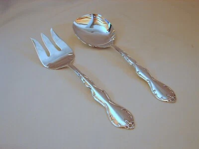 Cuchara y tenedor de carne Wm Rogers Silver Camelot Berry 2 piezas, excelente estado nuevo Foto 1 de 4