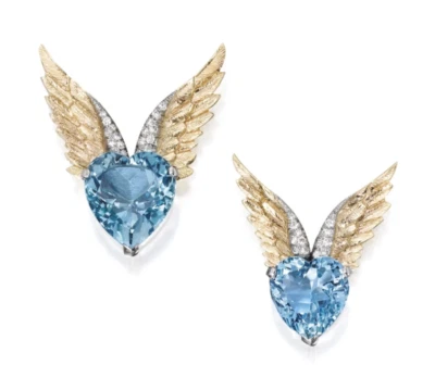 4ct Heart Cut Simulated London Blue Topaz/CZ Stud Earrings14k Yellow Gold Plated - Image 1 of 4