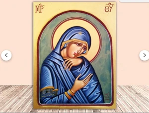Virgin Mary icon Our Lady of Sorrows original Greek hand painted byzantine - Picture 1 of 5