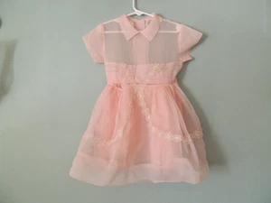 Vintage 50s Gort School Timer Girls Sheer Pink Dress Appllied Flowers sz 5 - Picture 1 of 10