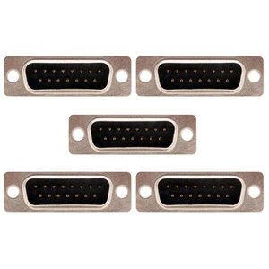 5 Pcs D-Sub DB15 15 Pin Male Plug Connector Solder Type Cup Socket Wire Assembly - Picture 1 of 6