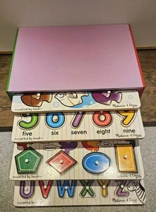 Melissa e Doug 4 puzzle e custodia in legno dipinto numeri lettere colori - Foto 1 di 18