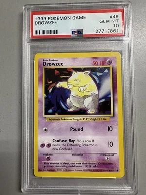 Rare 1999-00 UK Print Pokemon Game Base Set Unlimited 49 Drowzee PSA 10 GEM MINT - Image 1 of 4