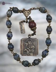 Antonius 14 Perlen Erbstück Rosenkranz | Heritage Bronze | Blauer Dumortierit - Bild 1 von 7