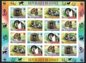 Guinea WWF Mangabey and Baboon Imperf Sheetlet of 4 sets 2000 MNH - Picture 1 of 1