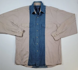 Wrangler Rustler Pearl Snap Mens Medium Colorblock Denim Long Sleeve Shirt●Note  - Picture 1 of 6