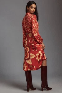 Farm Rio Long-Sleeve V-Neck Floral Midi Shirt Dress Boho Style Size S NEW - Picture 1 of 8