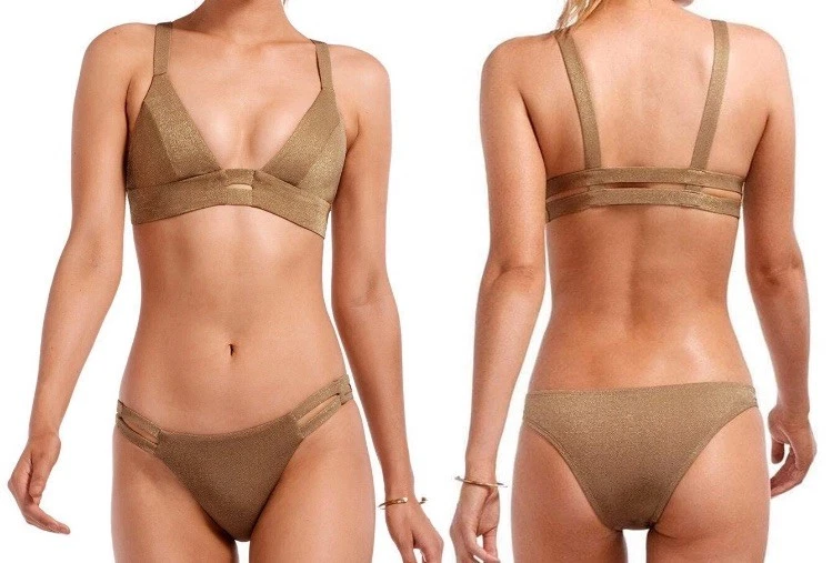 -:) Conjunto de biquíni maiô bronze metálico Neutra top e bottom $200 - Imagem 1 de 4