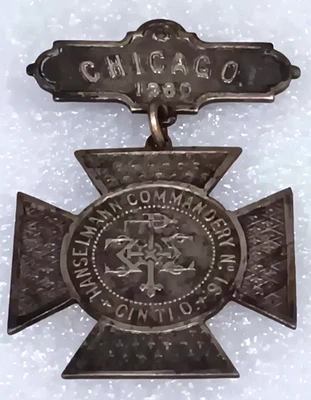 1880 Caballeros Templarios 21º Cónclave Trienal Chicago Hanselmann #16 Insignia Medalla Foto 1 de 2