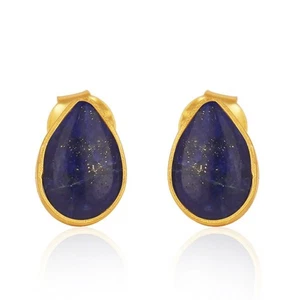 Aretes de lapislázuli natural enchapados en oro cumpleaños boda joyería fina - Imagen 1 de 4