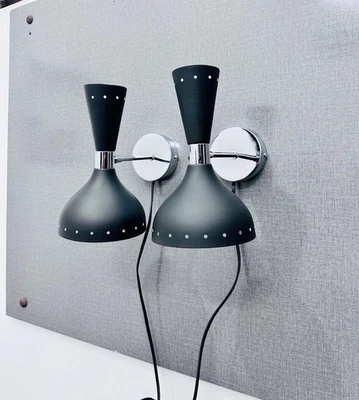 Mid Century Brass Wall Sconce Matte Black Italian Stilnovo Lighting Home Decor - Image 1 of 4