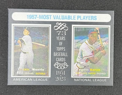 Mickey Mantle & Hank Aaron 2024 Topps Heritage Mini BLACK BORDER #d 21/50 HOF - Image 1 of 2