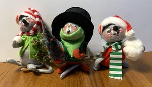 3 figuras de peluche vintage de ratones grises de Navidad Annalee 1983, 1994 en muy buena condición - Imagen 1 de 7