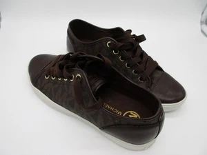 Michael Kors Women's MK Logo Canvas/ Leather City Brown Lace Up Sneakers, Sz 8.5 - Picture 1 of 19
