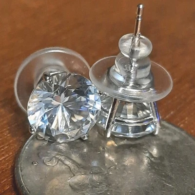 Brincos antigos de prata esterlina redondos BrilliantCut 9 mm safira branca J11 - Imagem 1 de 4