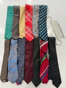 13 Men's Ties Tie Bundle Lot Mixed Brands Mixed Colors w/ Tie Hanger - Picture 1 of 11
