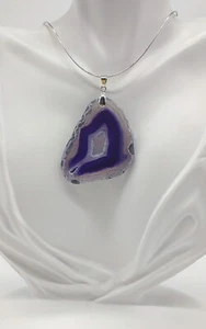 Collar colgante de plata de ley con rebanada de ágata púrpura - Imagen 1 de 5
