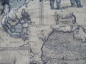 RICHLOOM PLATINUM EXPEDITION INDIGO MAP COTTON/LINEN UPHOLSTERY FABRIC 25"X25" - Picture 1 of 10