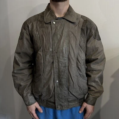 DDP Vintage Años 90 Valentino Uomo Cuero Envejecido Chaqueta Bombardero Para Hombres Cremallera Completa Foto 1 de 4