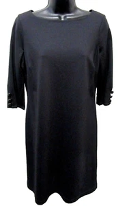 Lands End Damen-Etuikleid Größe 6 schwarz Karriere 3/4-SL Knopfdetail neu ohne Etikett - Bild 1 von 3
