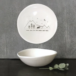 White Porcelain Trinket Dish - Wobbly Bowl - Love You To The Moon -East Of India - Picture 1 of 1