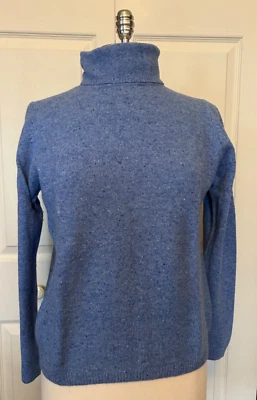 Pulôver feminino L.L.Bean lã merino angorá Lt azul LS gola alta suéter médio - Imagem 1 de 4