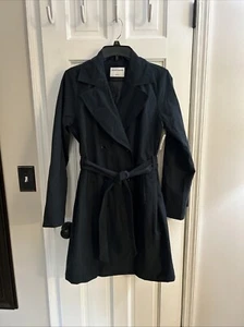NWT Amazon Essentials Trench Coat Black Double-Breasted Side Slit Pockets Sz Sml - Picture 1 of 10