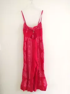 Free People Red Tribal Gypsy Hippie Jumpsuit Sz 10 wide leg NWT $148 - Picture 1 of 7