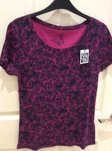 BNWT Short Sleeve Patterned Top 100% Cotton SIZE 14 ( CHEST 35ins ) Pink/ Black. - Picture 1 of 8