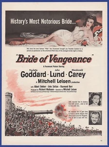 Vintage 1949 BRIDE OF VENGEANCE Movie Paulette Goddard John Lund 1940's Print Ad - Picture 1 of 1
