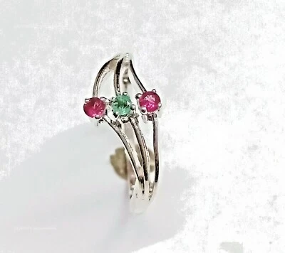 Smaragd & Rubin Cocktail Ring,925 Silber Zacken Fassung Birthday Geschenk Kostüm - Bild 1 von 4