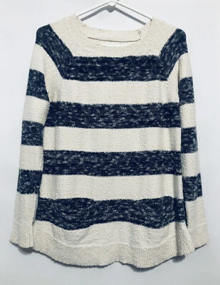 Suéter Lou and Grey Mujer Pequeño Azul Marfil Rayas Bolsillos Frontales Boho Foto 1 de 4