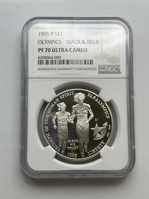 1995 P $1 Paralympics Olympics Track & Field NGC PF70 Ultra Cameo  - Image 1 of 4