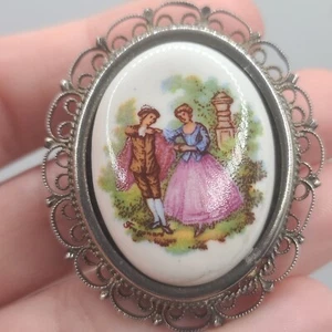 Vintage umwerbendes Paar Brosche romantisch malerisch oval - Bild 1 von 10