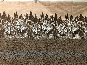Rare Vtg Wolves Forest Fabric Dbl Border Cotton Quilting, Decor 2.5'+ L x 60"W - Picture 1 of 8