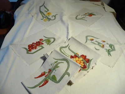 Nappe metis  avec applications + 11 Serviettes brodées initiales - Photo 1/4