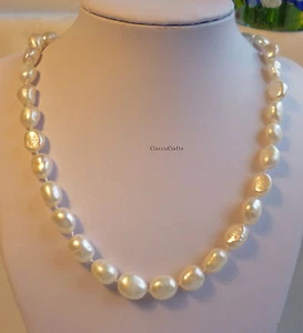 Genuine 9-10mm Baroque freshwater pearls necklace white - Picture 1 of 6