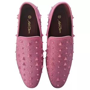 Mens Spike Sparkle Pink Loafers Size 9.5 Fashion Prom Groomsman Barbie - Picture 1 of 7