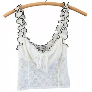 Urban Outfitters Elasa White Lace Ruffle Camisole Bustier Top Black Trim Small - Picture 1 of 7